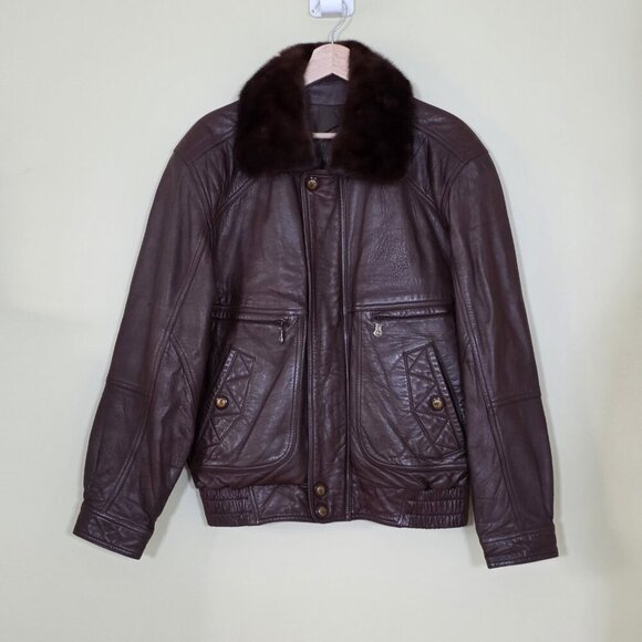 Santa Barbara Polo Racquet Club Leather Jacket Men 50 Brown LS Equestrian Vtg